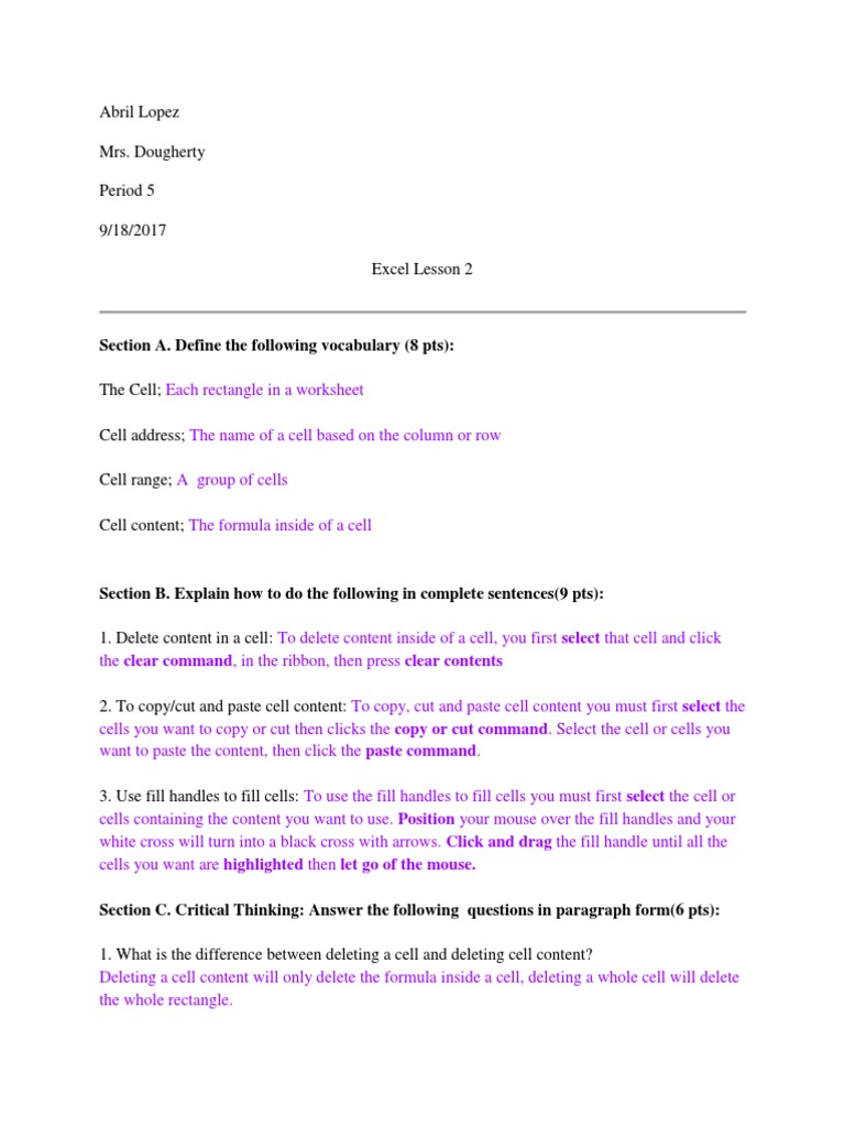 Excel Lesson 2: Cell Basics Guide | PDF