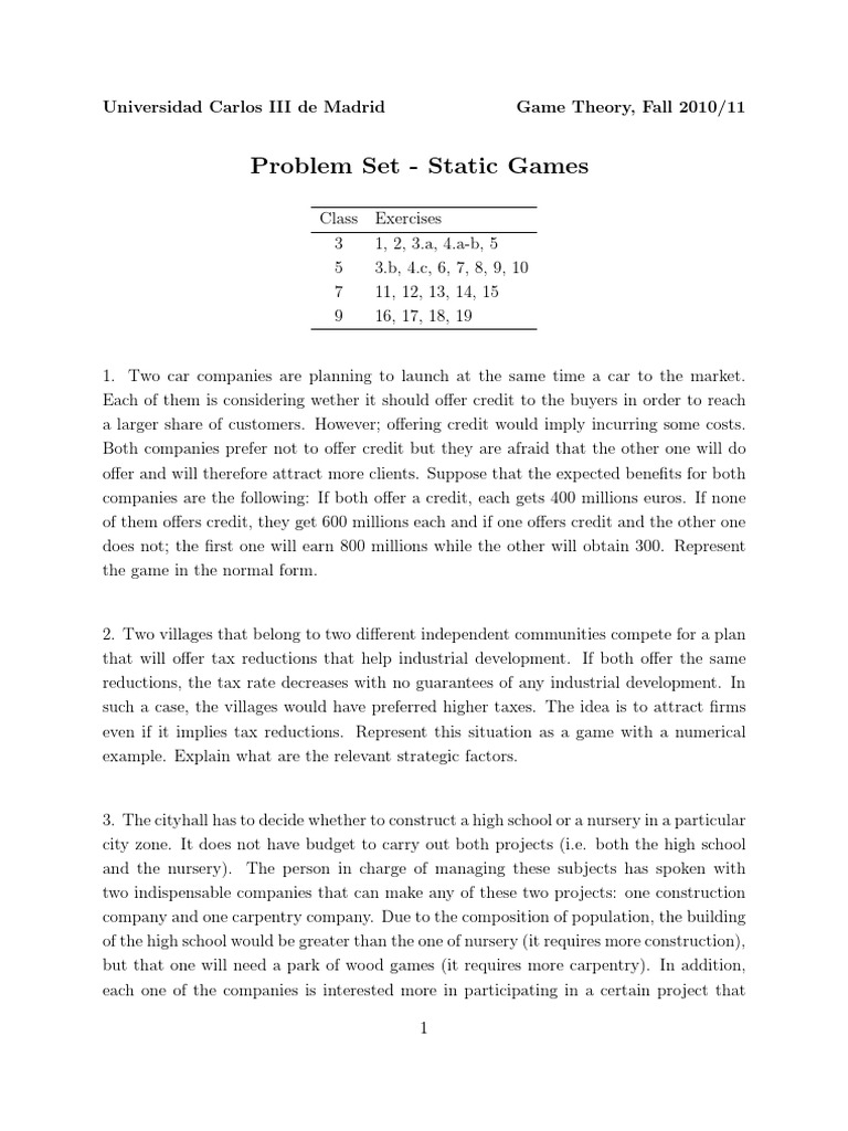 Problems Static Games PDF PDF Microeconomics Game Theory