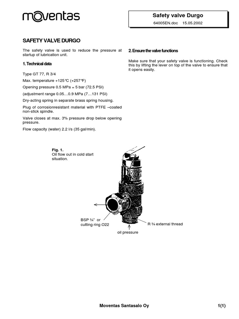 Safety Valve Durgo Specifications | PDF