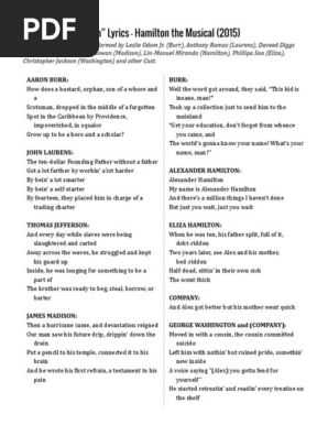 Hamilton Lyrics Pdf Hamilton Musical Alexander Hamilton