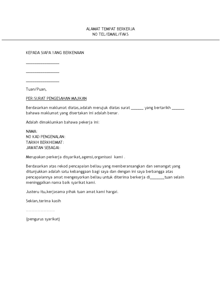Contoh Surat Pengesahan Sebagai Jurulatih Disesebuah Organisasi