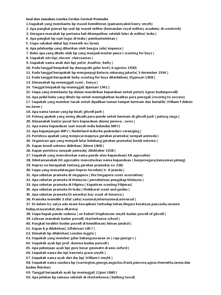 Soal Dan Jawaban Lomba Cerdas Cermat Pramuka 2