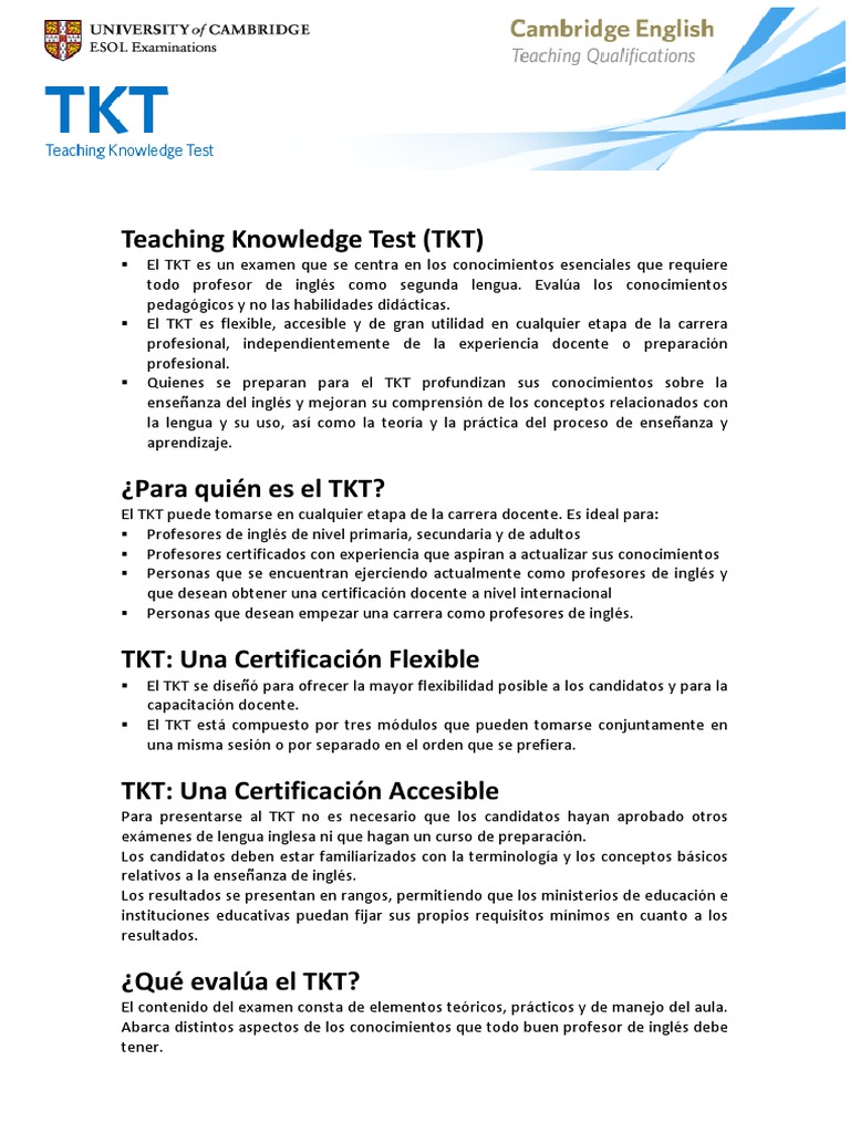 Certificación TKT para Profesores de Inglés | PDF | Maestros | Prueba ...