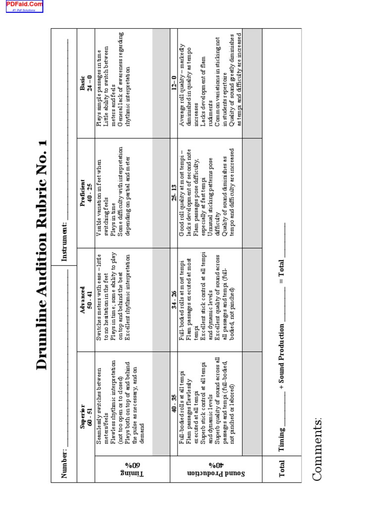 Drumline Audition Rubric PDF Tempo Leisure