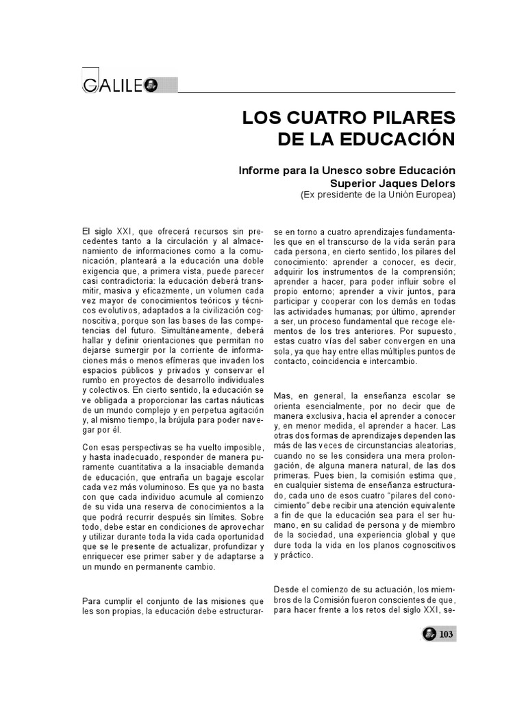 Cuatro Pilares de la Educación según Delors | PDF | Aprendizaje ...