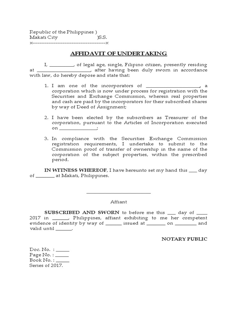 Affidavit of Undertaking for SEC Registration | PDF