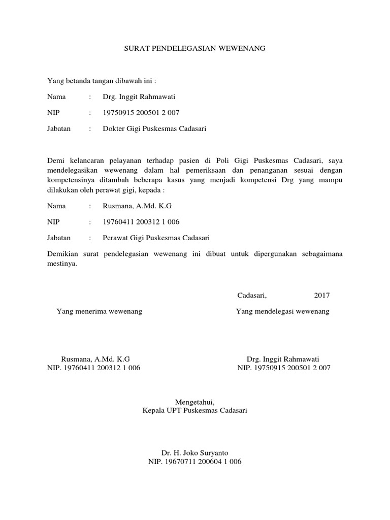 Contoh Surat Delegasi Wewenang PRINCESITALUNAANA