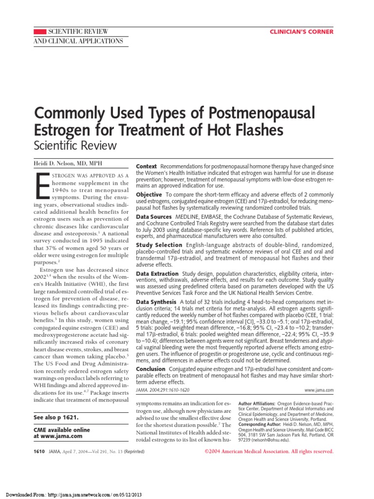 Commonly Used Types of Postmenopausal Estrogen for Treatment of Hot