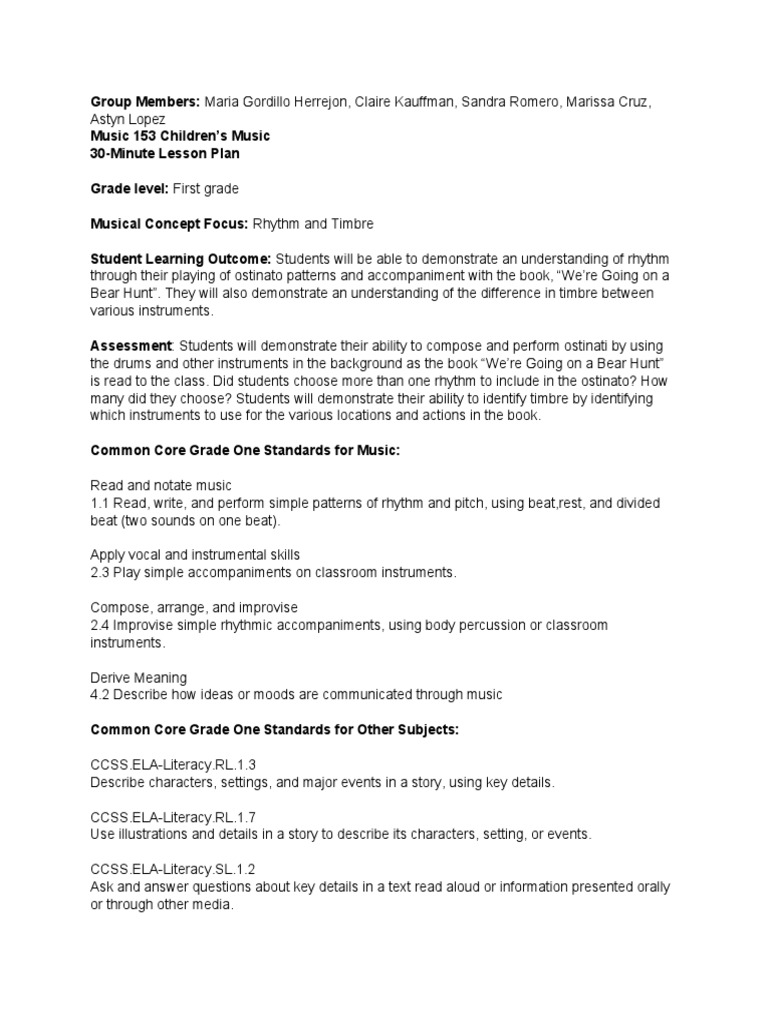 First Grade Rhythm Lesson Plan | PDF | Language Arts & Discipline | Art