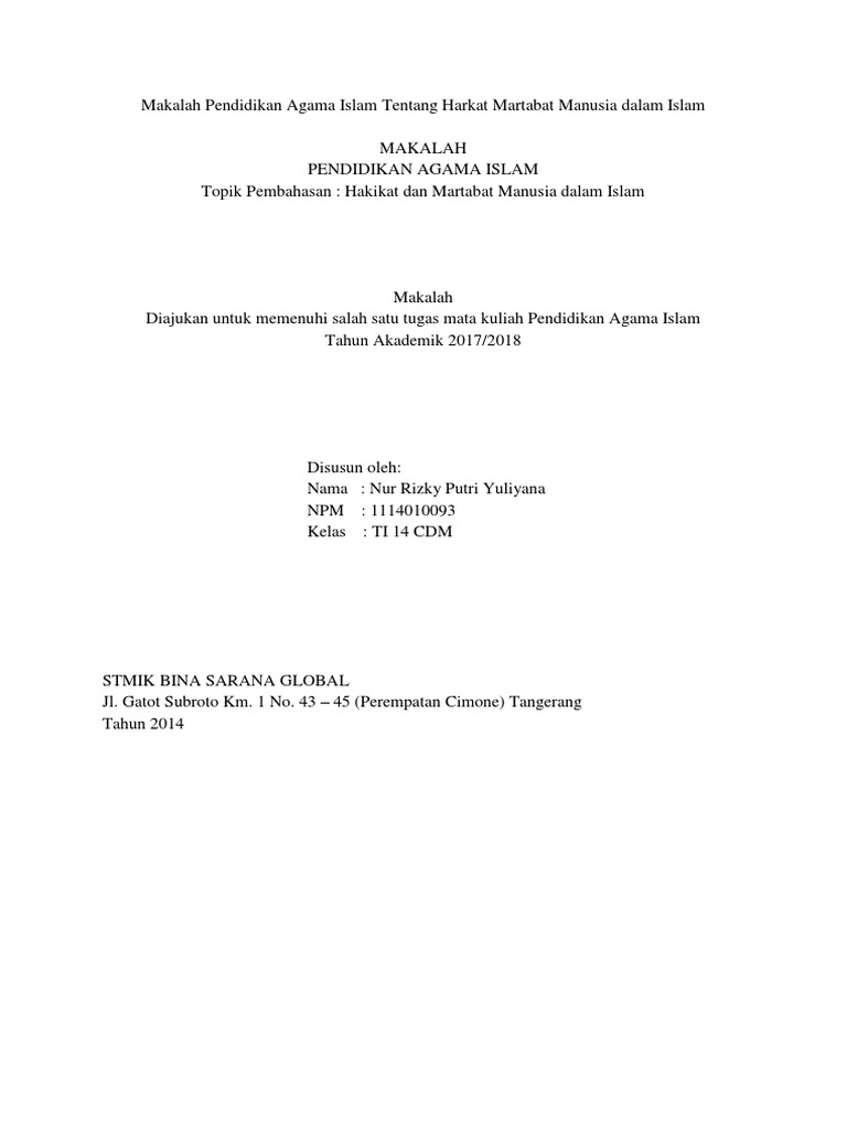 Makalah Pendidikan Agama Islam Tentang Harkat Martabat Manusia Dalam Islam