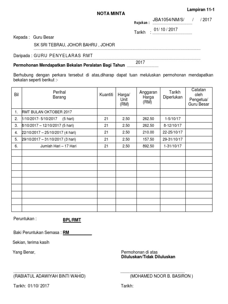 Nota Minta | PDF