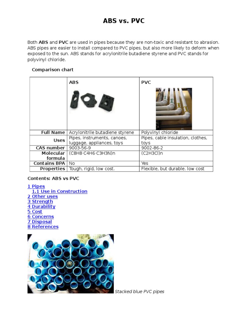 ABS Vs PVC Explained PDF Polyvinyl Chloride Plastic