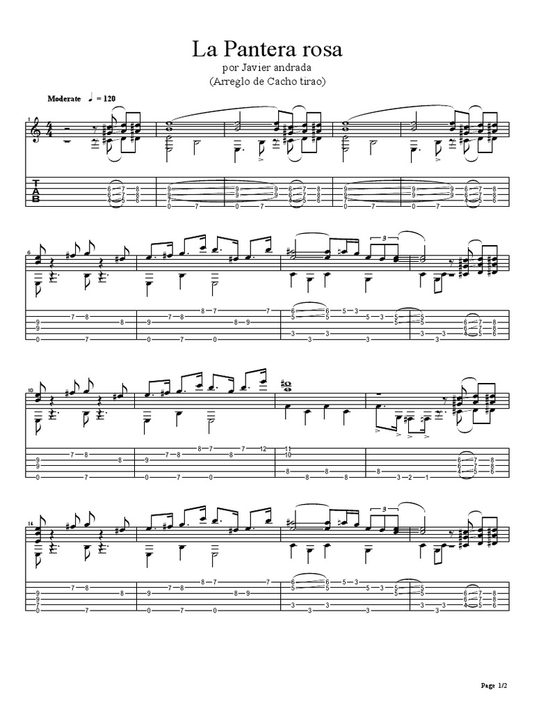 Partitura de La Pantera Rosa para Guitarra | PDF