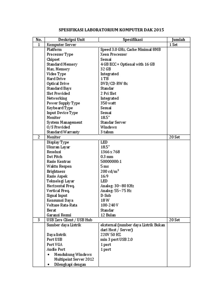 Specification for Computer Laboratory Equipment for 2015 - An Analysis ...