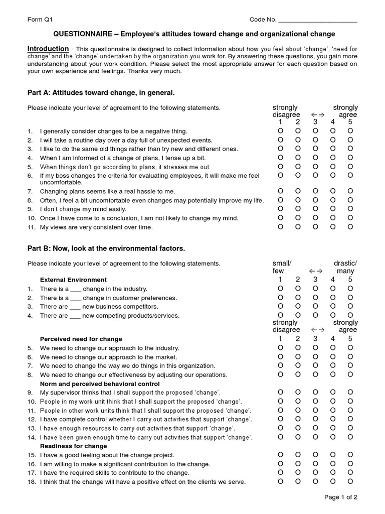 Employee Change Attitude Questionnaire | PDF | Questionnaire | Competition