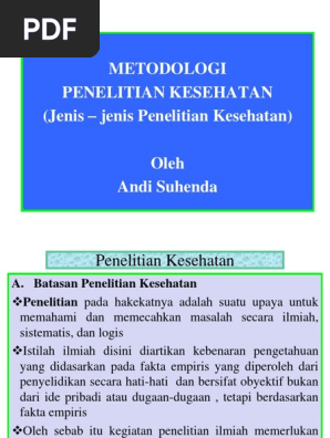 Metodologi Penelitian Jenis Jenis Penelitian Kesehatan By Nani