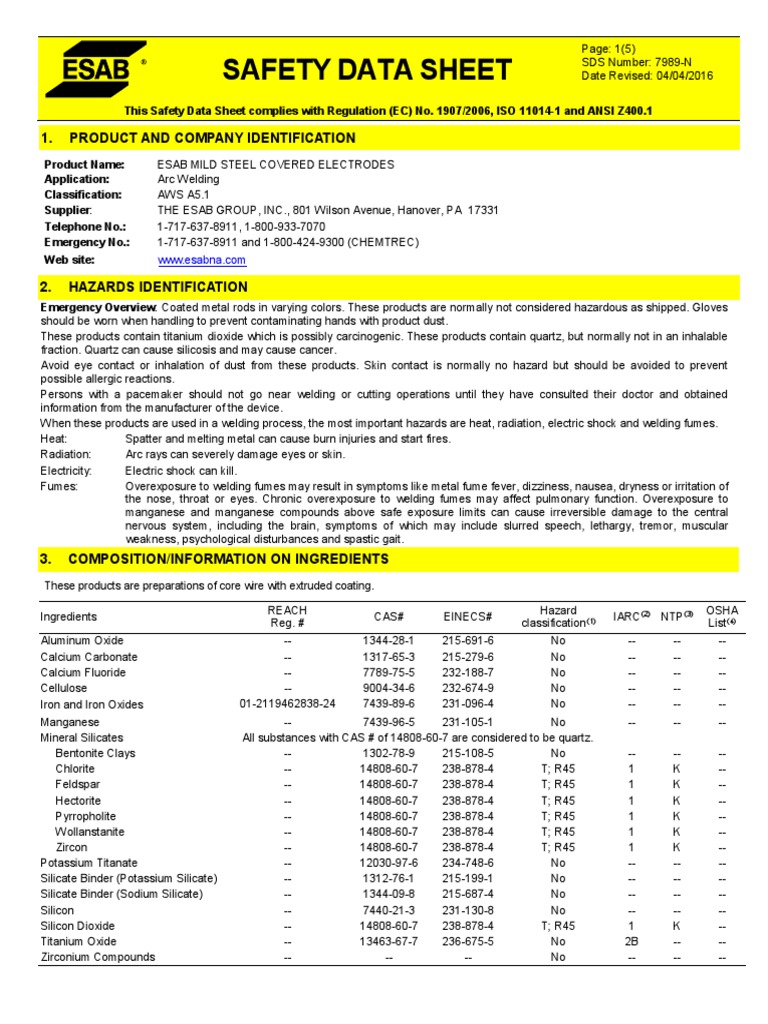Electrodes MSDS Manganese Welding