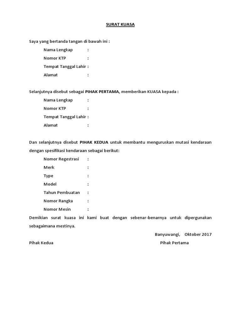 Contoh Surat Kuasa Mutasi Kendaraan Pdf