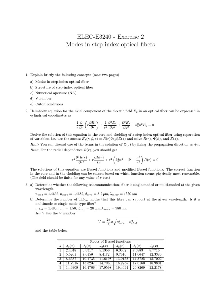 Group 2 Fiber Exercise PDF Optical Fiber Equations