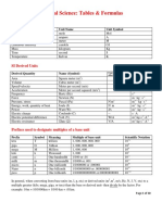 Physical Science Tables Formulas and Equations