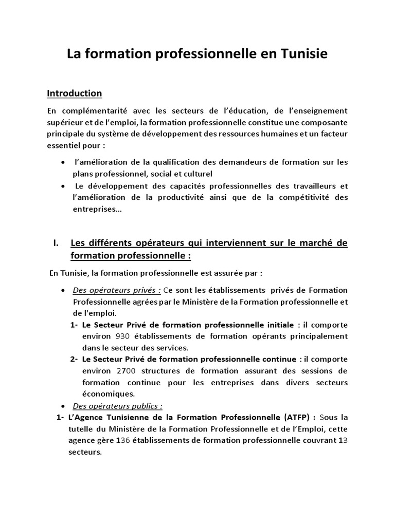 Formation Professionnelle en Tunisie | PDF | Tunisie | Industries