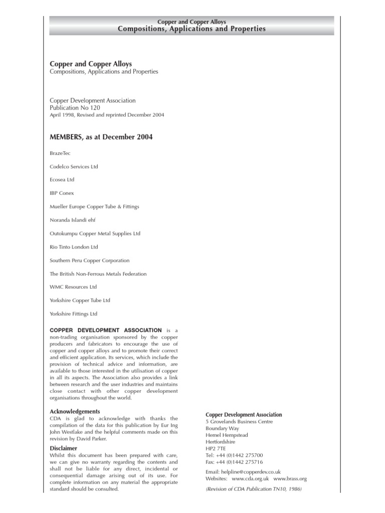 Copper Alloys - Compositions, Applications and Properties | PDF | Brass ...