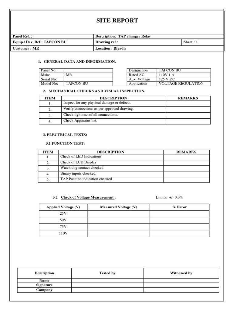 Tapcon Site Report PDF Voltage Relay