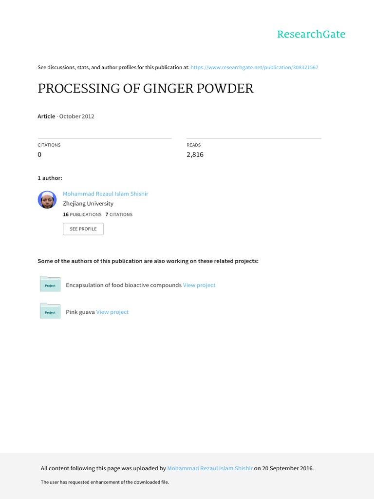 Processing of Ginger Powder PDF Ginger Analysis Of Variance