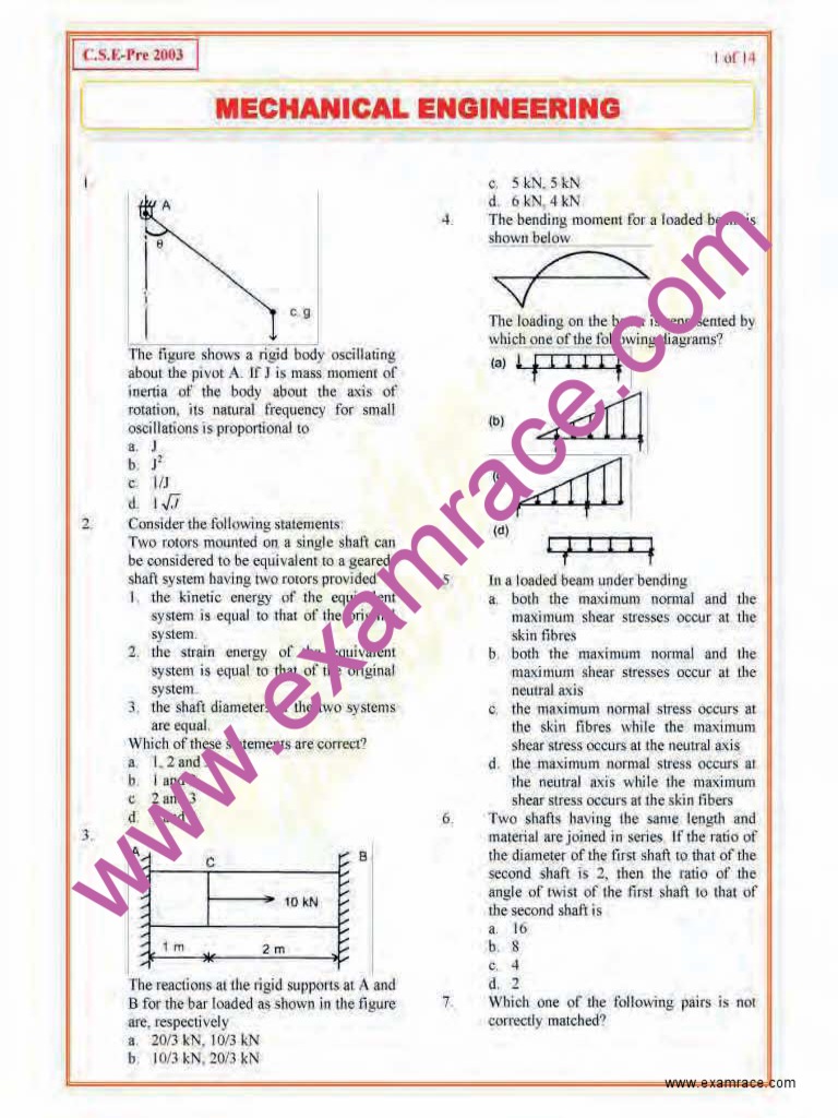Mechanical Engineering Objective Questions Part 10 PDF Stress