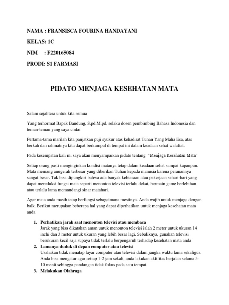 Pidato Menjaga Kesehatan Mata