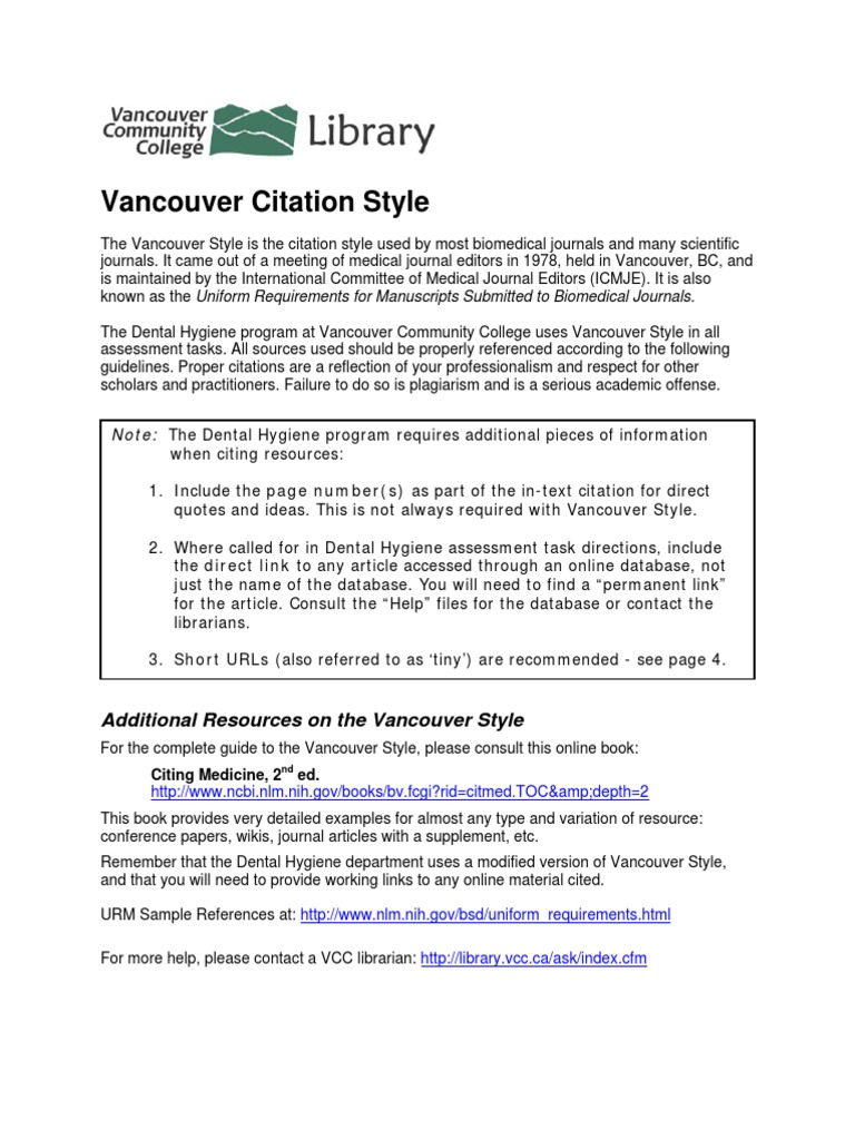 Vancouver style paper format image