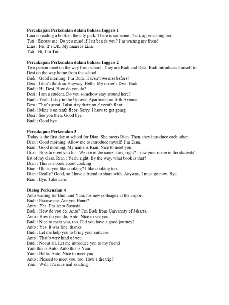 Percakapan Perkenalan Dalam Bahasa Inggris 1