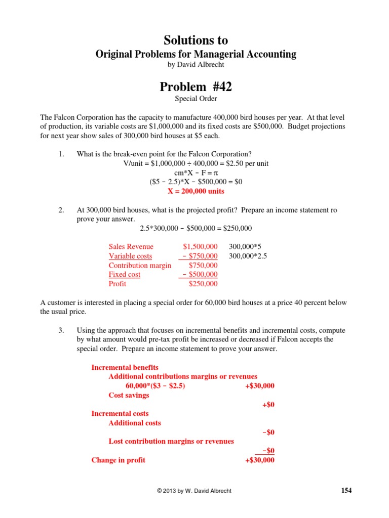 Solutions To: Original Problems For Managerial Accounting | PDF ...