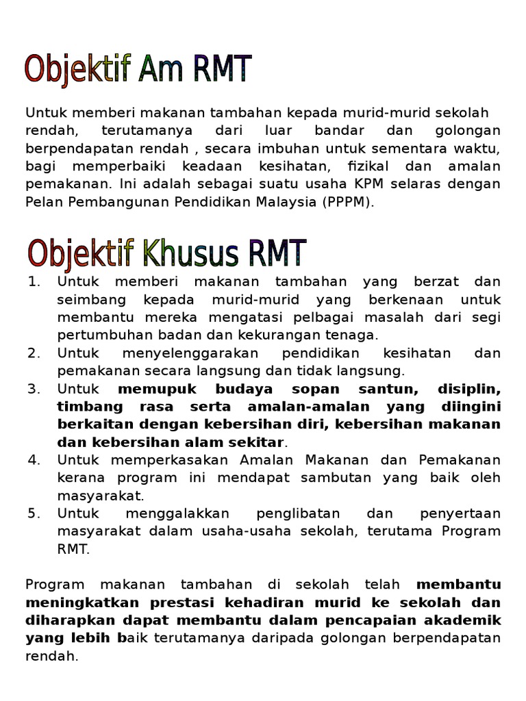 Syarat dan Objektif Program RMT 2025 | PDF