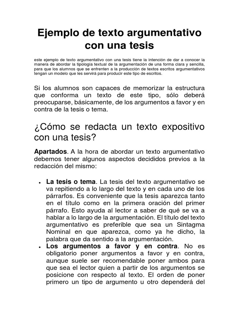 Ejemplo De Texto Argumentativo Con Tesis Y Argumentos Compartir My ...