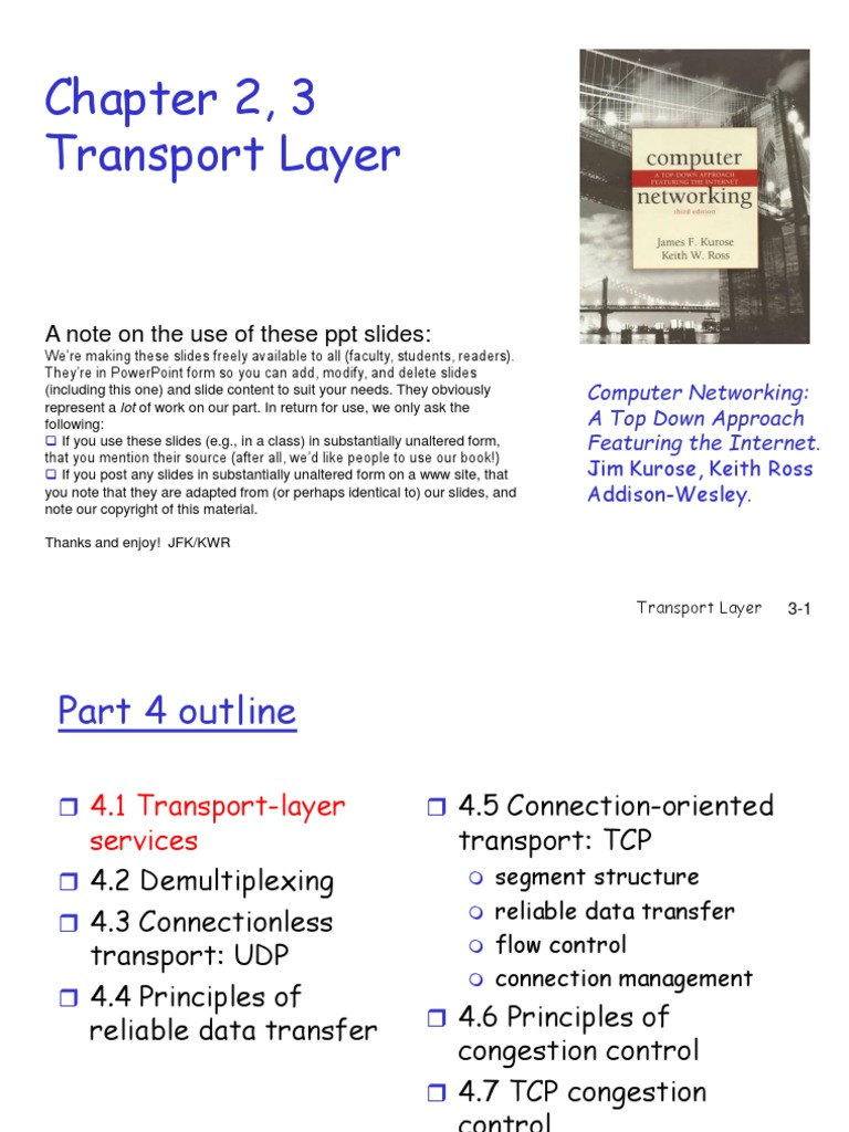 Chapter 2, 3 Transport Layer: A Note On The Use of These PPT Slides ...