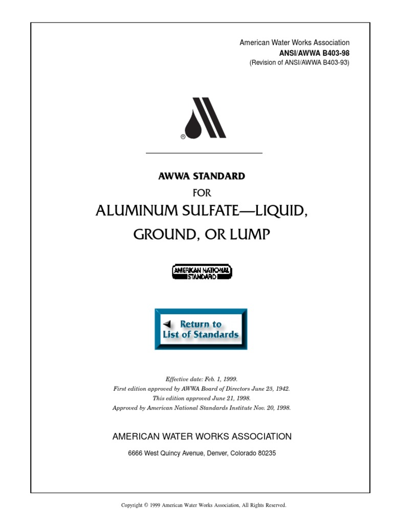 Awwa b403-98 | PDF | Aluminium Oxide | Aluminium