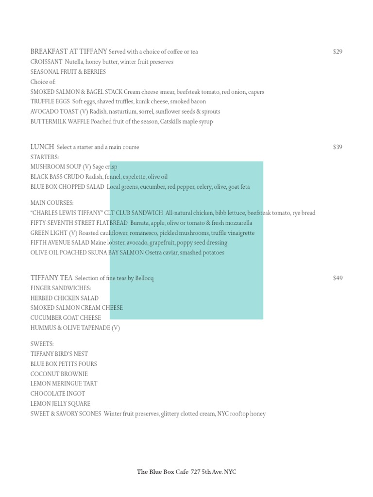 Blue Box Cafe Menu Salad Foods