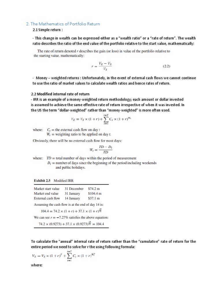 Portfolio Return Calculations Explained | PDF