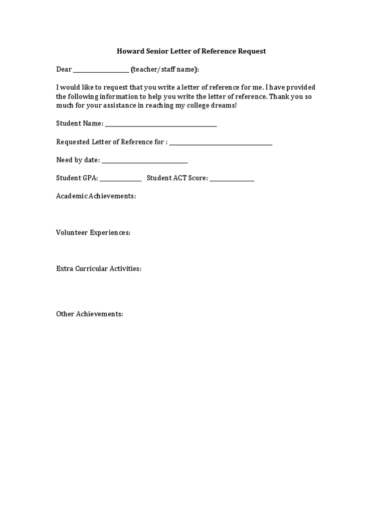 Academic Reference Request Template | PDF