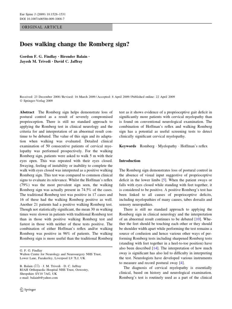 Evaluating the Walking Romberg Sign | PDF | Peripheral Neuropathy ...