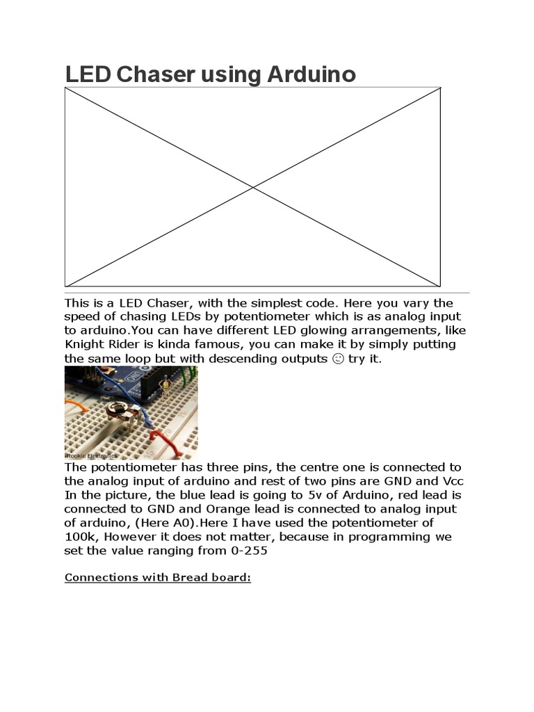LED Chaser Using Arduino: Connections With Bread Board | PDF