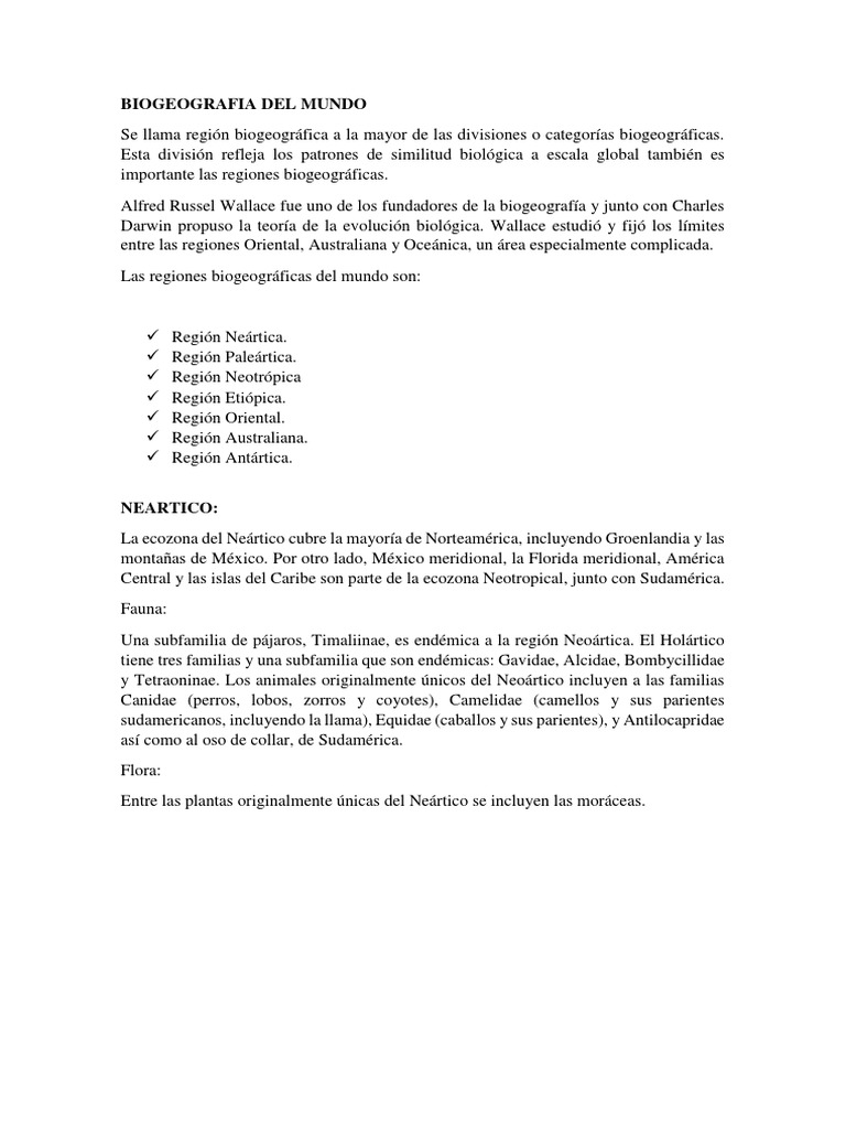 Regiones Biogeográficas del Mundo | PDF | Biogeografia | Habitat