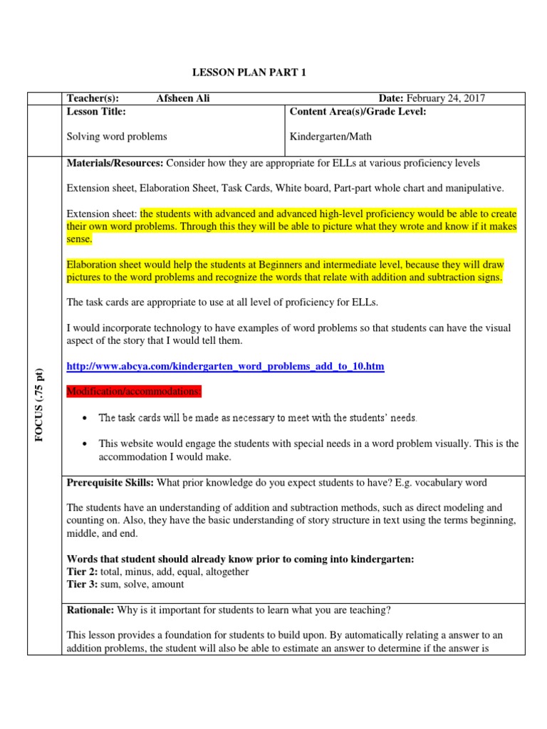 Kindergarten Math: Solving Word Problems | PDF | Lesson Plan | Subtraction