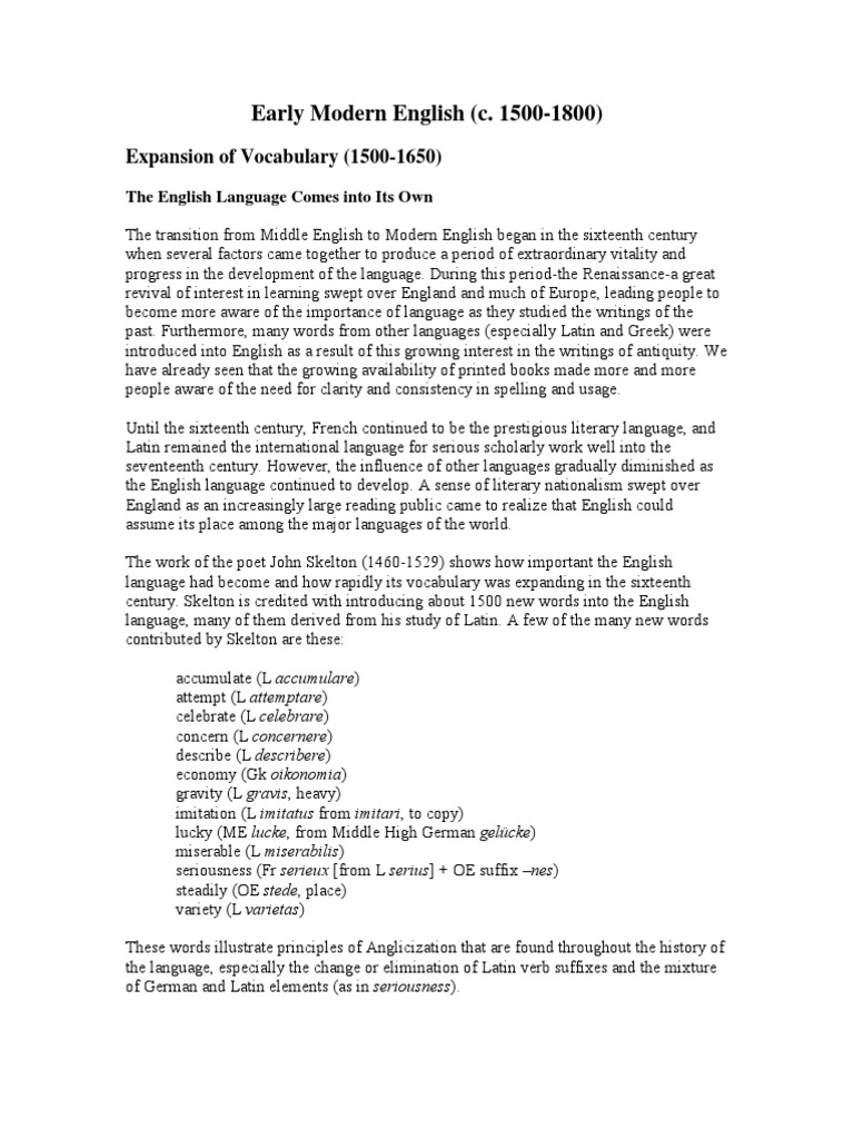 Evolution of Early Modern English | PDF | English Language | Orthography