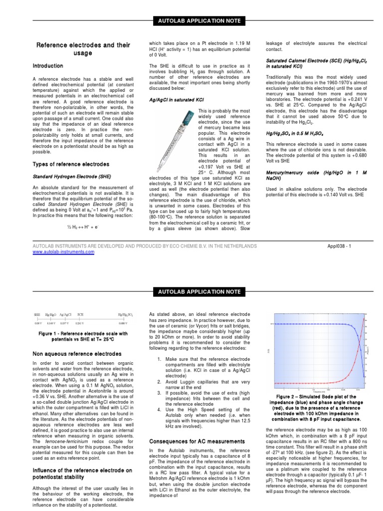 Types and Use of Reference Electrodes | PDF | Capacitor | Electrochemistry