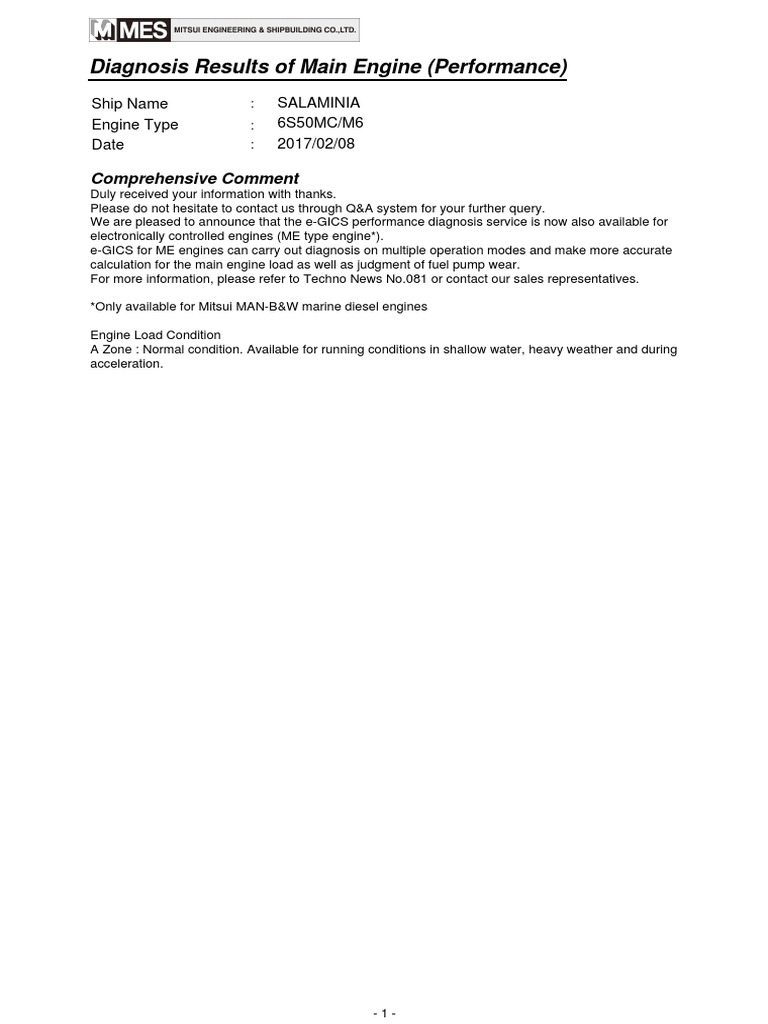 Main Engine Performance Diagnosis Report | PDF | Engines | Pump