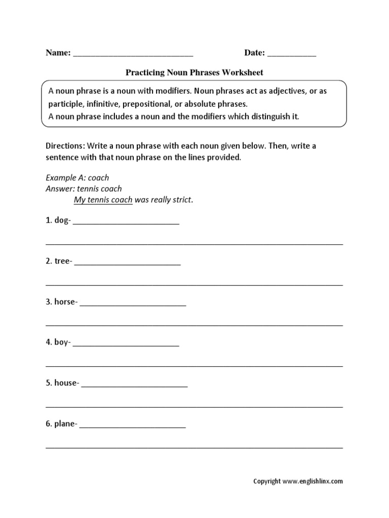 Practicing Noun Phrases Worksheet | PDF | Language Arts & Discipline