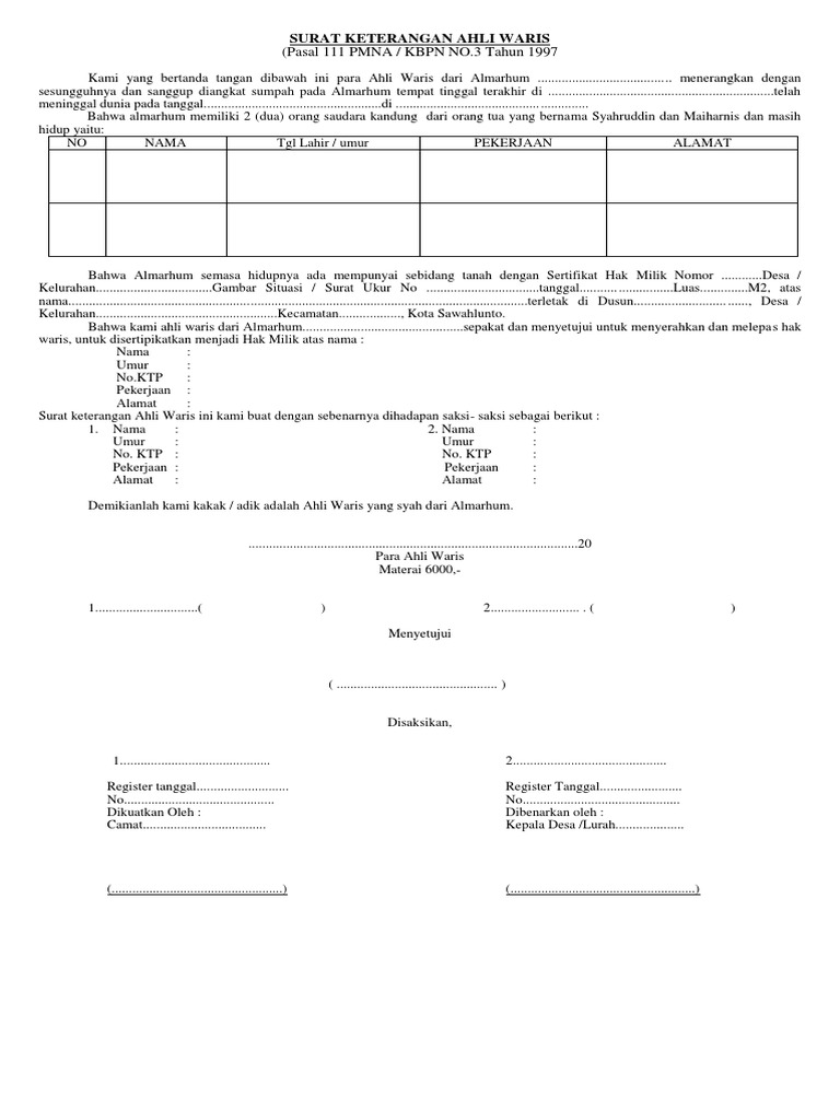 Surat Keterangan Ahli Waris