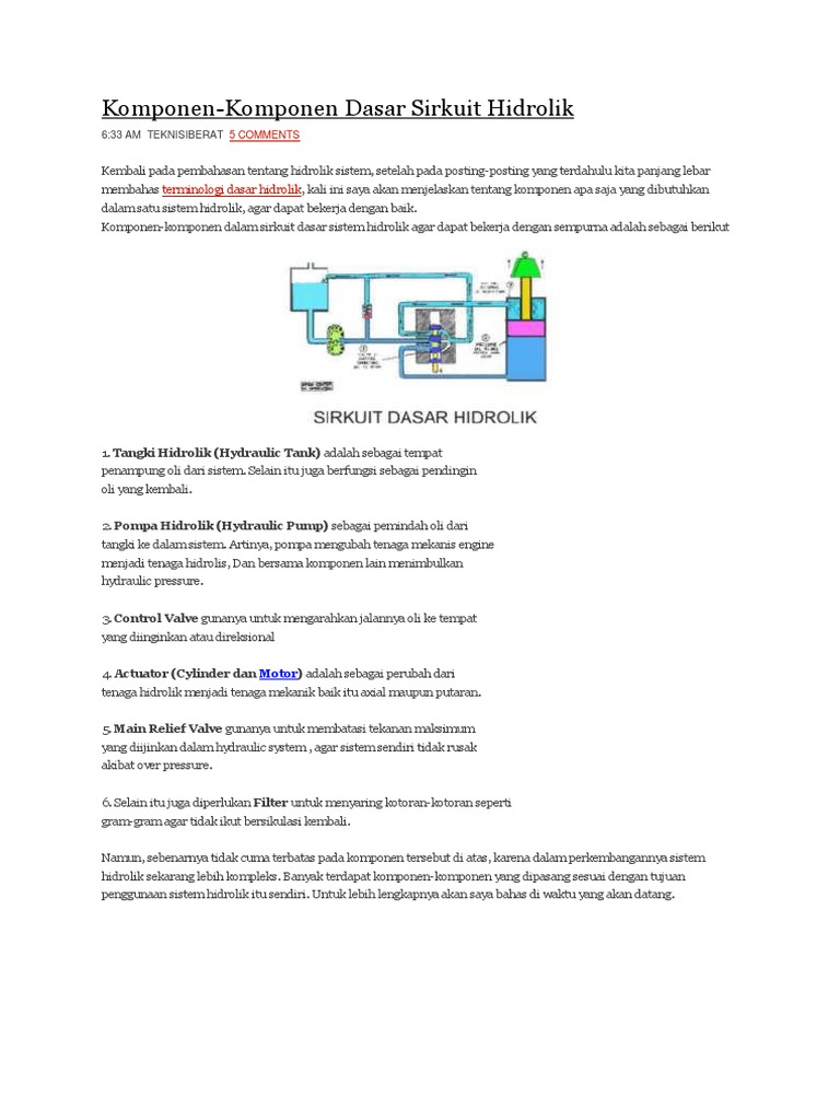 Komponen Dasar Sistem Hidrolik Dan Fungsinya Pdf